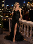 Sequin Lace Appliques V Neck Mermaid Spaghetti Straps Long Evening Dresses
