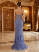Sequin Strapless Sheath Corset Beads Mermaid Long Evening Dresses with Slit