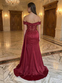 Sequin Lace Appliques Mermaid Off Shoulder Long Evening Dresses with Slit