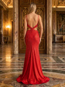 Sequin Strapless Sheath Cut Out Mermaid Long Evening Dresses with Slit