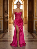 Sequin Strapless Mermaid Long Evening Dresses with Slit