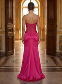 Sequin Strapless Mermaid Long Evening Dresses with Slit