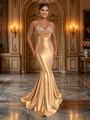 Sequin V Neck Mermaid Spaghetti Straps Long Evening Dresses with Beads