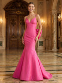 Satin Mermaid V Neck Long Evening Dresses with Bows