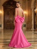 Satin Mermaid V Neck Long Evening Dresses with Bows