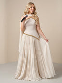 Satin Strapless A Line Long Evening Dresses with Pleated