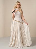 Satin Strapless A Line Long Evening Dresses with Pleated