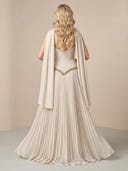 Satin Strapless A Line Long Evening Dresses with Pleated