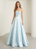 Satin A Line Strapless Sleeveless Long Evening Dresses