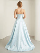 Satin A Line Strapless Sleeveless Long Evening Dresses