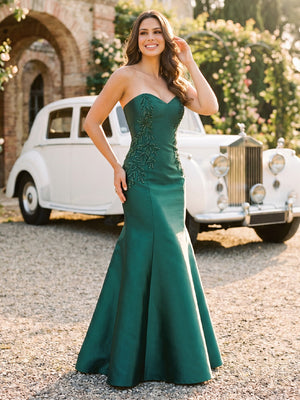 Satin Mermaid Sweetheart Strapless Long Evening Dresses