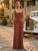 Chiffon Square Neck A Line Long Evening Dresses with Pleated