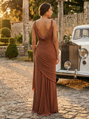 Chiffon Square Neck A Line Long Evening Dresses with Pleated