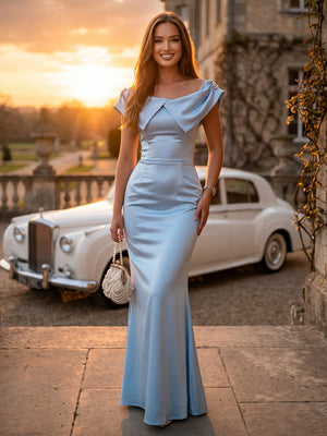 Satin Mermaid Off Shoulder Long Evening Dresses