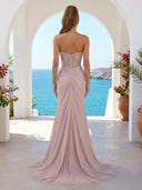 Sequin Mermaid Sweetheart Strapless Long Evening Dresses with Slit