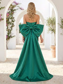 Satin Mermaid Strapless Long Evening Dresses with Bow