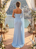 Chiffon Mermaid V Neck Long Evening Dresses with Scarf
