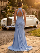 Chiffon Mermaid Halter Long Evening Dresses with Slit
