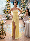 Sequin Mermaid Strapless Long Evening Dresses with Slit