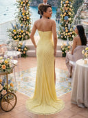 Sequin Mermaid Strapless Long Evening Dresses with Slit