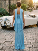 Satin Mermaid Square Neck Spaghetti Straps Long Evening Dresses with Scarf