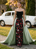 Satin Mermaid Strapless Long Evening Dresses with Bow