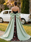 Satin Mermaid Strapless Long Evening Dresses with Bow