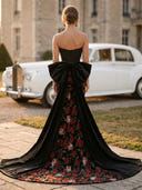 Satin Mermaid Strapless Jacquard Long Evening Dresses with Bows