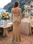 Velvet Mermaid Square Neck Spaghetti Straps Long Evening Dresses with Pleated