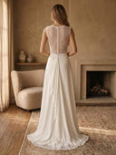 Chiffon A Line Sleeveless Long Evening Dresses with Lace
