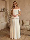 Chiffon A Line Off Shoulder Long Evening Dresses with Beads