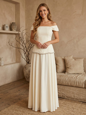 Chiffon A Line Off Shoulder Long Evening Dresses with Beads