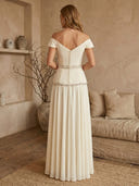 Chiffon A Line Off Shoulder Long Evening Dresses with Beads