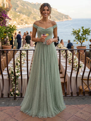 Lace A Line Off Shoulder Long Evening Dresses with Corset