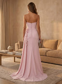 Satin Mermaid Strapless Long Evening Dresses with Slit