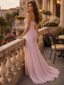 Satin Mermaid Strapless Long Evening Dresses with Slit