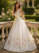 Lace A Line V Neck Long Evening Dresses with Embroidery