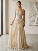 A Line Strapless Sleeveless Long Evening Dresses with Bow