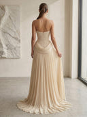 A Line Strapless Sleeveless Long Evening Dresses with Bow