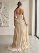 A Line Strapless Sleeveless Long Evening Dresses with Bow