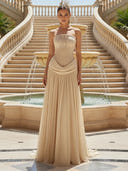 A Line Strapless Sleeveless Long Evening Dresses with Bow