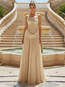 A Line Strapless Sleeveless Long Evening Dresses with Bow