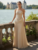 A Line Strapless Sleeveless Long Evening Dresses with Bow