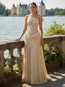 A Line Strapless Sleeveless Long Evening Dresses with Bow