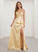 A Line Strapless Sleeveless Long Evening Dresses with Slit