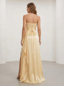 A Line Strapless Sleeveless Long Evening Dresses with Slit
