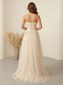 A Line Strapless Sleeveless Long Evening Dresses with Pearls