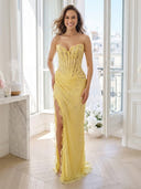 Mermaid Lace Appliques Strapless Long Evening Dresses with Slit
