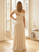 A Line One Shoulder Chiffon Long Evening Dresses
