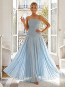A Line Strapless Sleeveless Chiffon Long Evening Dresses